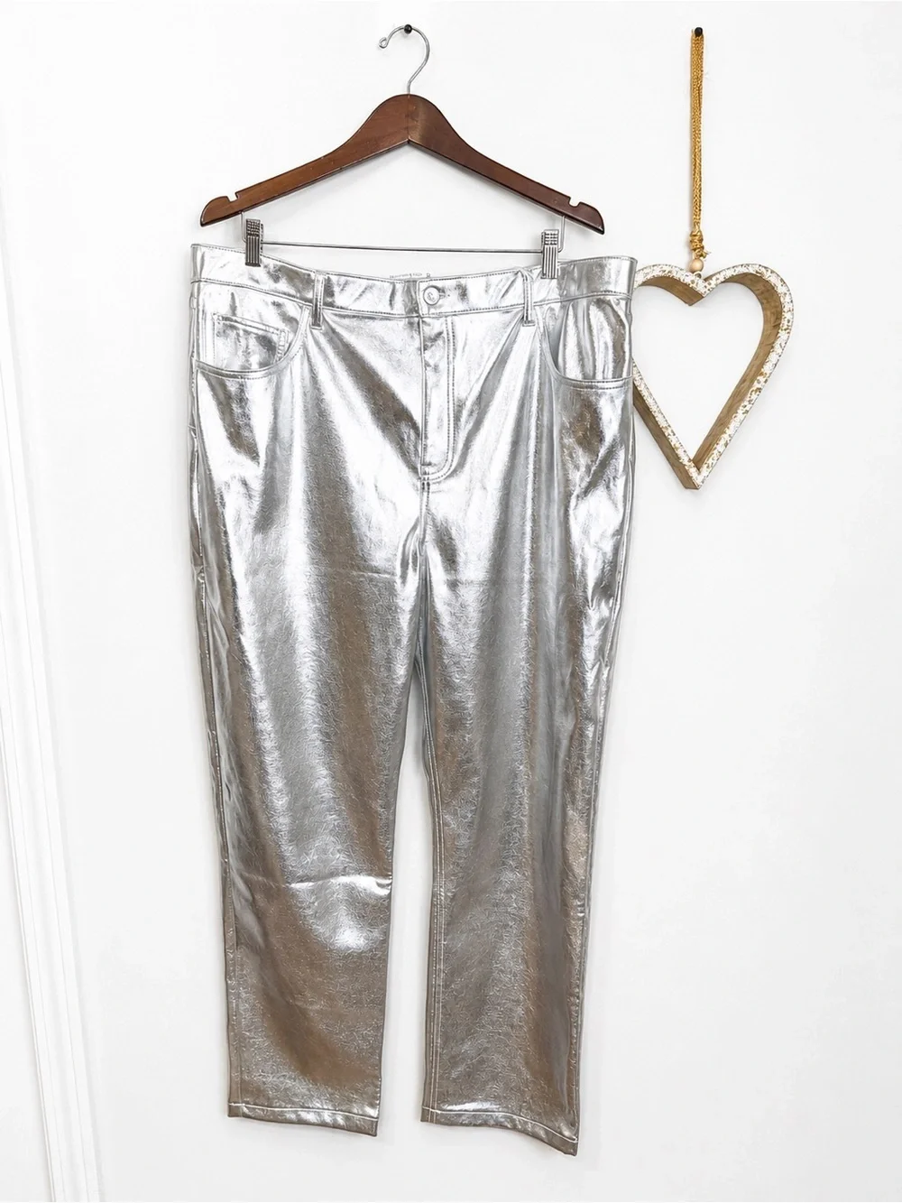 Abercrombie & Fitch Silver Metallic The 90s Straight Leg Ultra High Rise Disco